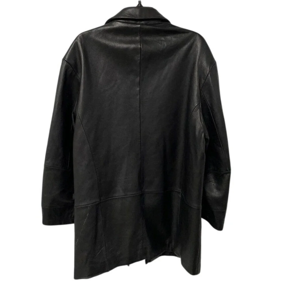 Kenneth Cole New York Mens Black Leather Car Coat Jacket XL Button Front Classic